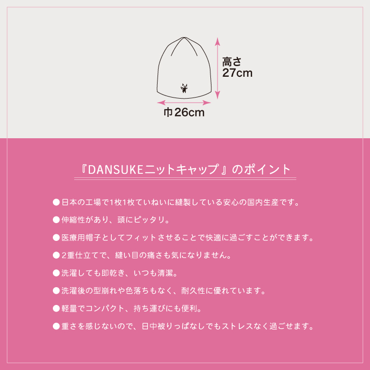 速乾性耐久性に優れたニットキャップ