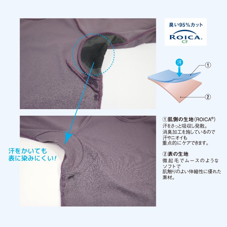 消臭・汗ジミ防止にもなるシンプルトップス